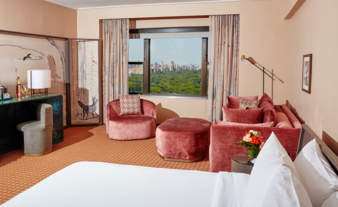 The studio suite at Park Lane New York, overlooking Central Park.