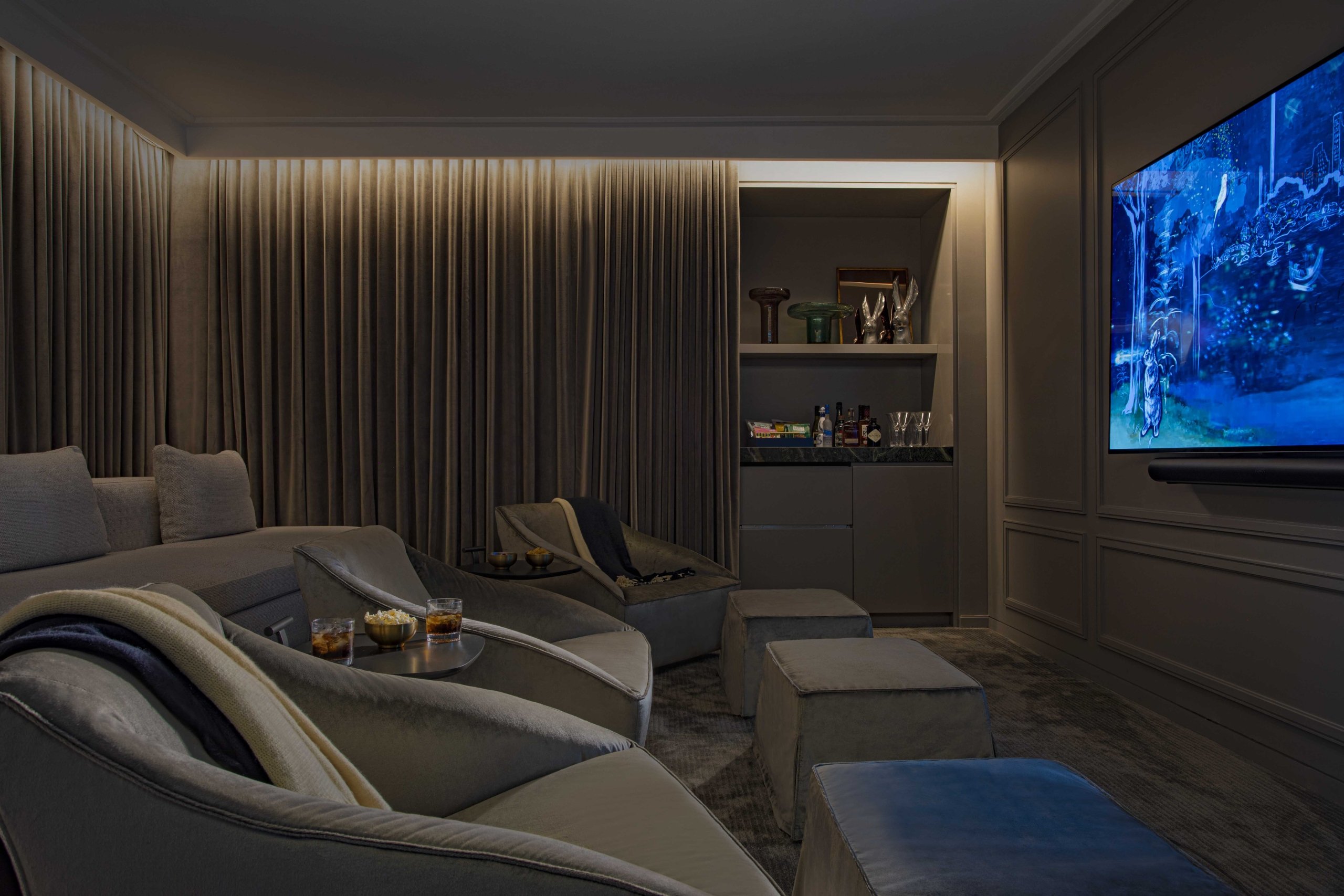 A small theatre room in a suite at Park Lane New York.